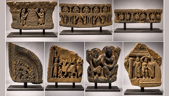 This collage shows ancient artefacts recovered in Italy and returned to Pakistan. — Reporter/Azaz Syed