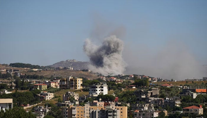Smoke billows from southern Lebanon following an Israeli strike, as seen from Nabatieh, southern Lebanon, June 19, 2026.—Reuters