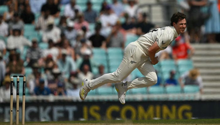 Paceman Matt Henry celebrates after taking a wicket. —AFP