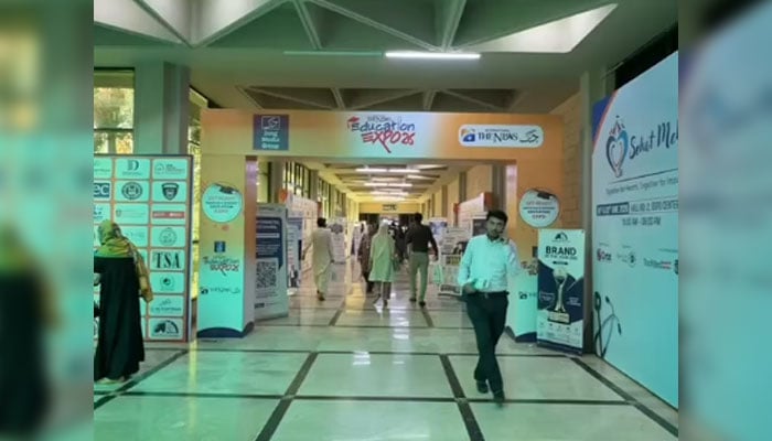 People can be seen visiting at the 18th The News Education Expo 2026 at the Karachi Expo Centre on June 21, 2026. — Screengrab via Facebook@sohailuniversity