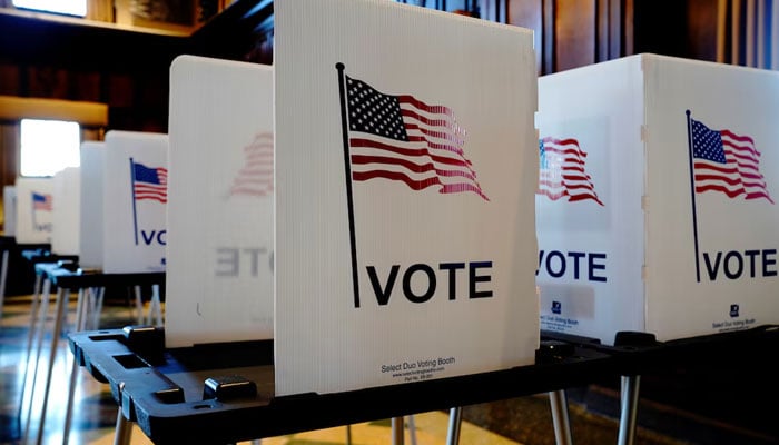 Unused privacy booths are seen at a voting site in Tripp Commons inside the Memorial Union building on the University of Wisconsin-Madison campus on Election Day in Madison, Dane County, Wisconsin, US, November 3, 2020. — Reuters