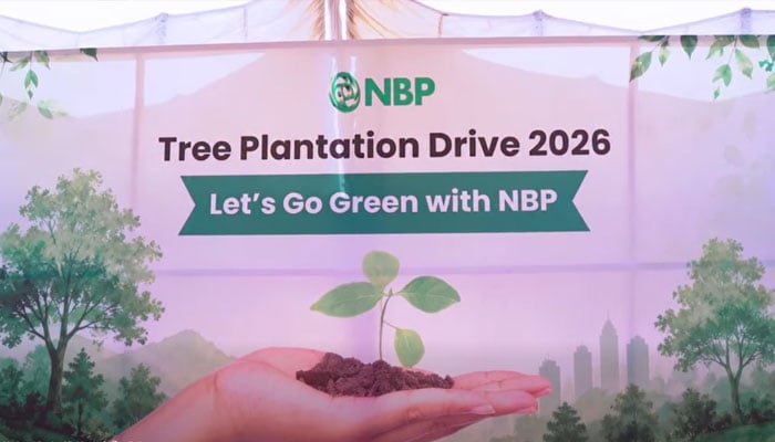 Backdrop of the  tree plantation activity event NBP organized at Clifton Urban Forest, Karachi. —Screengrab via Facebook@NBPTheNationsBank