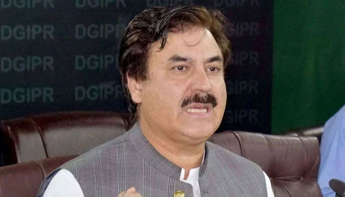 Pakistan Tehreek-e-Insaf (PTI) leader Shaukat Yousafzai speaks during a press conference in this undated image. — APP File