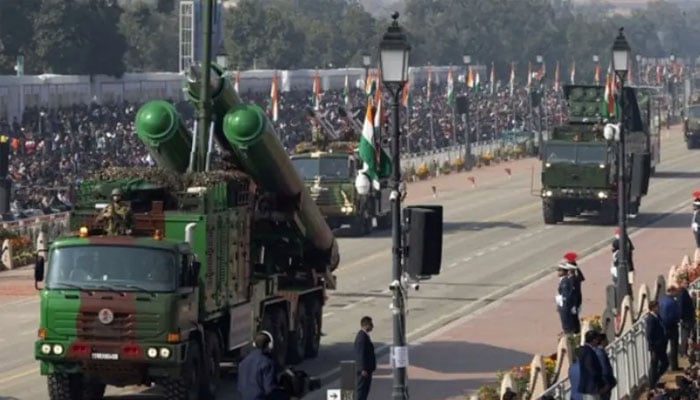 The Indian Armys BrahMos missile launcher is displayed during the Republic Day parade in New Delhi, India, January 26, 2026. —Reuters