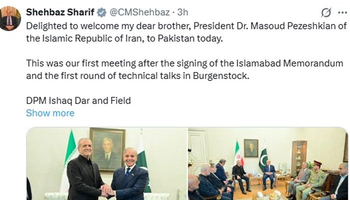 The representational image shows a screenshot of the X account of Prime Minister Shehbaz Sharif. —X/CMShehbaz/File