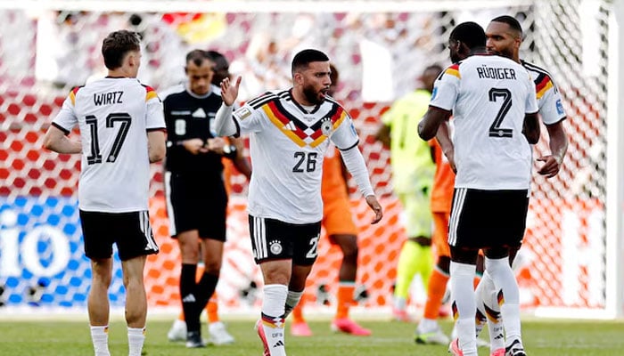 Germanys Deniz Undav celebrates scoring their first goal with Florian Wirtz, Antonio Rudiger and Jonathan Tah,  June 20, 2026. —Reuters