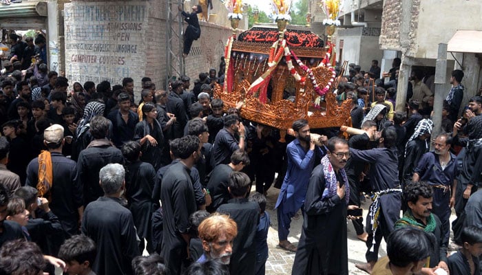 A large number of mourners attend a procession on 6th Muharram in Hyderabad on June 23, 2026. — INP