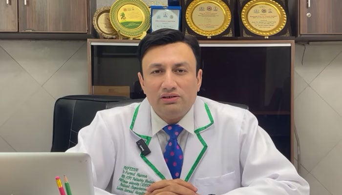 Medical Superintendent of Lahore General Hospital (LGH) Prof Dr Faryad Hussain speaks during a video message. — Screengrab via Facebook@lghlahore/File