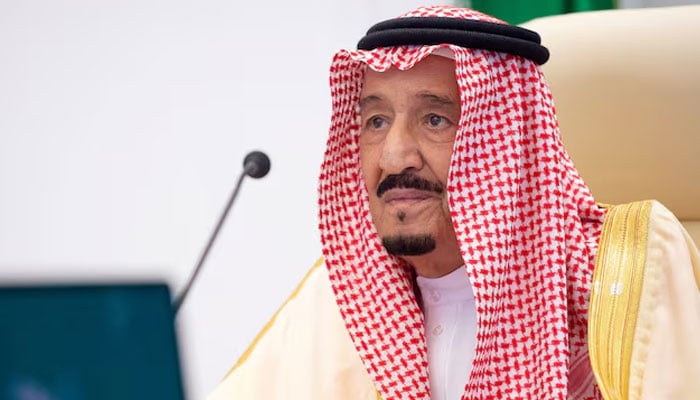 Custodian of the Two Holy Mosques King Salman gives a virtual speech during the 15th annual G20 Leaders Summit in Riyadh, Saudi Arabia, November 22, 2020. — Reuters