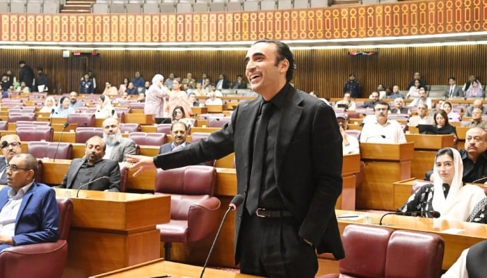 Pakistan Peoples Party (PPP) Chairman Bilawal Bhutto Zardari addressing in the National Assembly. — Facebook@NationalAssemblyOfPakistan/File