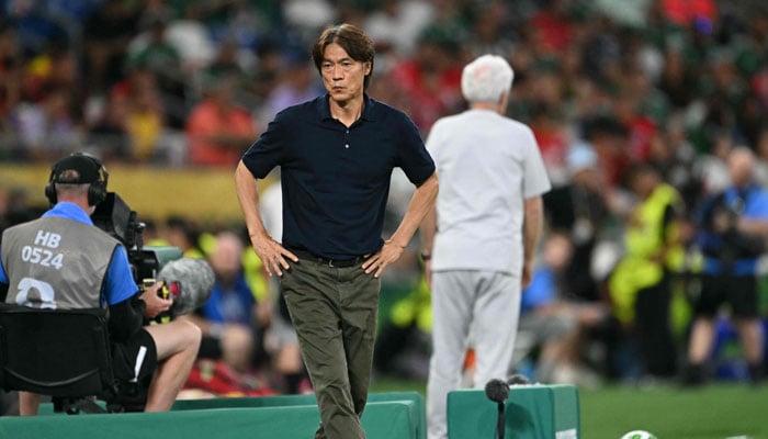 South Koreas head coach Hong Myung-bo reacts during the 2026 World Cup Group A football match between South Africa and South Korea at the Monterrey Stadium in Guadalupe, Mexico, on June 24, 2026. — AFP