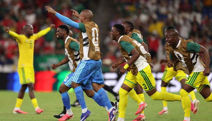 South African players celebrate the 1-0 victory in the 2026 World Cup Group A football match between South Africa and South Korea at the Estadio Universitario in Monterrey, Mexico, on June 24, 2026. — AFP
