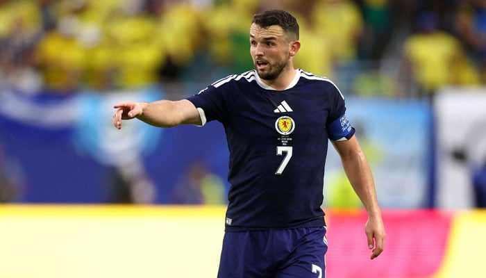 John McGinn #7 of Scotland gestures during the FIFA World Cup 2026 Group C match between Scotland and Brazil at Miami Stadium on June 24, 2026 in Miami Gardens, Florida. — AFP