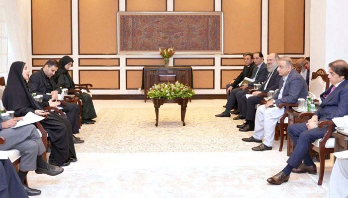 Iranian Minister for Transport, Farzaneh Sadegh, in a meeting with Federal Minister for Communications Abdul Aleem Khan & Federal Ministers Hanif Abbasi, Jam Kamal and Junaid Anwaar on June 25, 2026. —APP