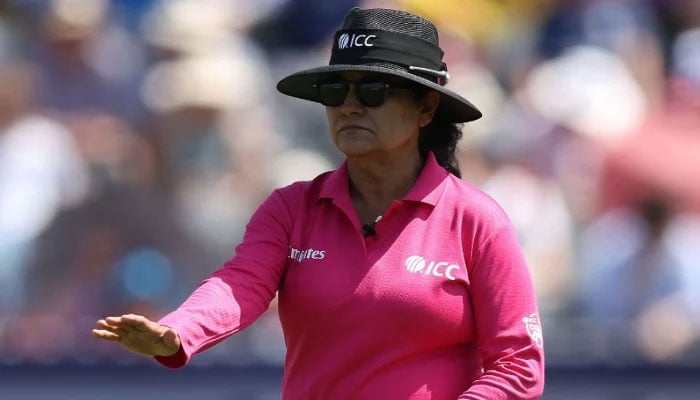 Umpire Saleema Imtiaz pictured during the ICC Womens T20 World Cup Group B match between New Zealand and Scotland at Bristol County Ground in Bristol, England on June 23, 2026. — ICC