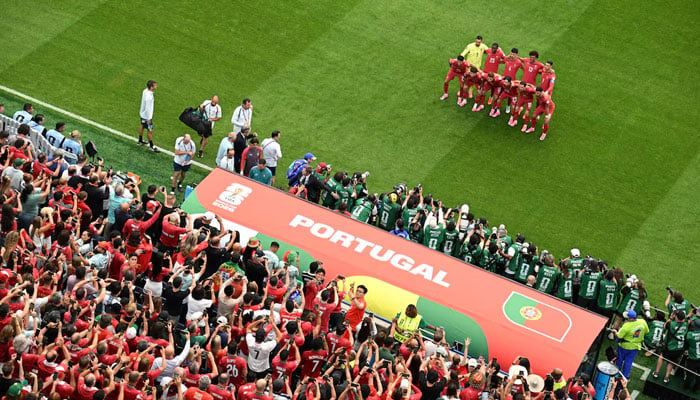 Portugal players pose for a team group photo before the match, June 17, 2026. —Reuters