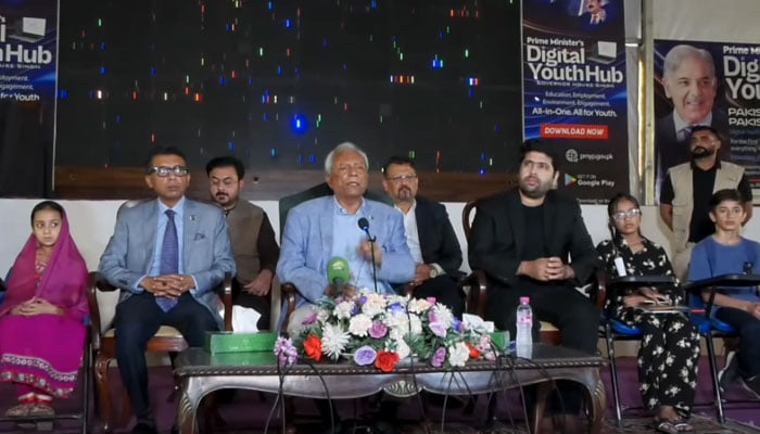 Sindh Governor Nehal Hashmi addresses a press conference after inaugurating the AI Summer Camp for children at the Governors House on June 29, 2026. — Screengrab via Facebook@the.governor.sindh