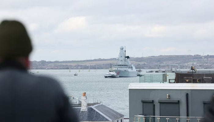 Royal Navy destroyer HMS Dragon on the day it departs, heading to the Eastern Mediterranean to bolster British defences in the region, in Portsmouth, Britain, March 10, 2026.—Reuters