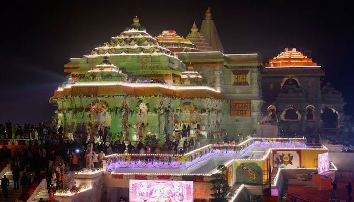 Hindu devotees gather near the Lord Ram temple after its inauguration, in Ayodhya, India, January 22, 2024.—Reuters