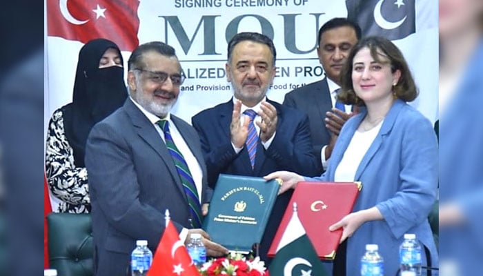 In the presence of the Ambassador of the Republic of Turkiye in Pakistan, Dr Irfan Neziroglu, Managing Director of Pakistan Bait-ul-Mal, Senator Captain Shaheen Khalid Butt and TIKA’s Country Head, Saliha Tuna, signed a Memorandum of Understanding (MoU) document on June 30, 2026. — Online