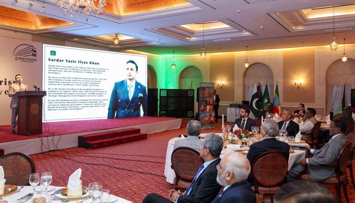 Advisor and Coordinator to the Prime Minister on Tourism, Sardar Yasir Ilyas Khan, addresses a tourism promotion event hosted by the Ethiopian Embassy Islamabad on June 30, 2026. — Facebook@Ethiopia Embassy Islamabad