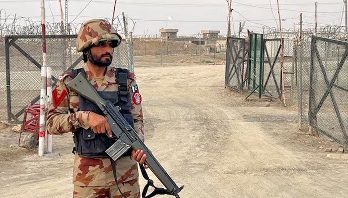 An army soldier stands guard at a deserted entry point at the Friendship Gate, following the exchanges of fire between Pakistan and Afghanistan forces, at the border crossing between the two countries, in Chaman, Pakistan February 27, 2026. — Reuters