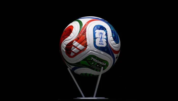 A detailed view of the Adidas TRIONDA FIFA World Cup match ball prior to the international friendly match between Australia and Switzerland at Snapdragon Stadium on June 06, 2026 in San Diego, California. —AFP