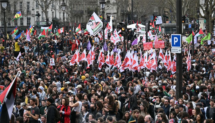 Protestors rally at Place de la Bastille in Paris on March 22, 2025, as part of the international day against racism and fascism.—AFP