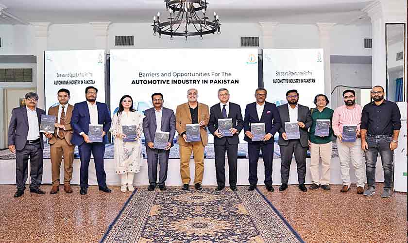 Speakers at the launch of a research study ‘Green Transition – Barriers and Opportunities for the Automotive Industry in Pakistan’.