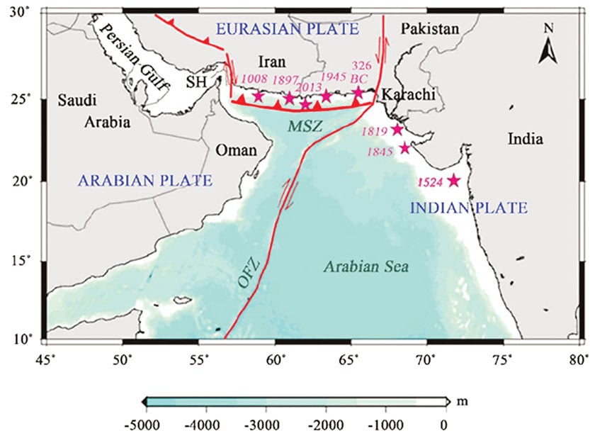 Tectonic plates around Pakistan are constantly moving, even though we cannot feel it. The Indian Plate is slowly pushing northward into the Eurasian Plate, while the Arabian Plate adds pressure from the southwest. This movement builds stress along faults, which is released suddenly as earthquakes.