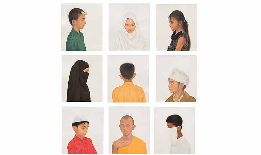 ‘Children of Faith series’, 9 works on paper, watercolour, 2025.