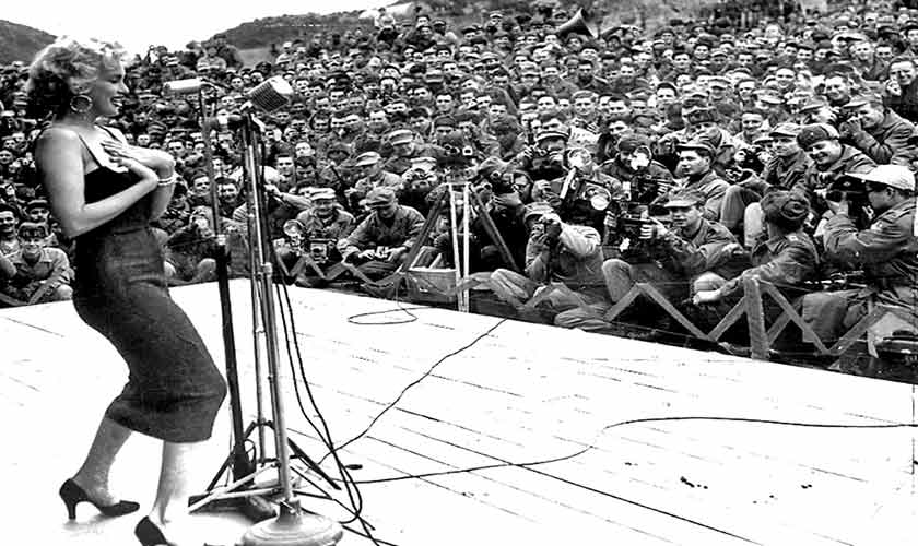 Marilyn Monroe performs for American troops stationed in Korea (circa 1954).