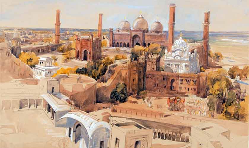 The View of Badshahi Mosque from Lahore Fort (1850s) by Charlotte Canning, Watercolour on Paper.