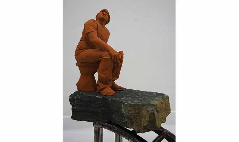 ‘No Place to Hide’, 2026. Resin, metal and Stone.