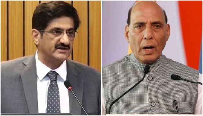 This collage of pictures shows Sindh Chief Minister Murad Ali Shah (left) and Indias Defence Minister Rajnath Singh. — Radio Pakistan/Reuters/File