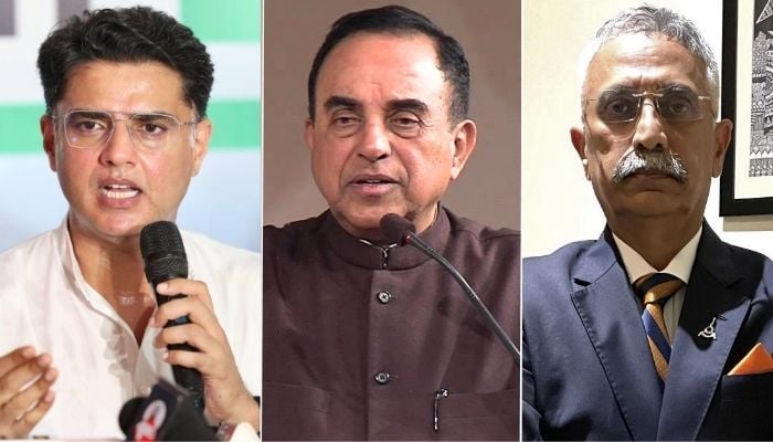 From left: Photo collage shows the Indian delegation, former Rajasthan deputy chief minister Sachin Pilot, Rajasthan deputy chief minister Sachin Pilot and former Indian army chief General (retd) MM Naravane. — X/ManojNaravane/Facebook/Swamy39/Instagram/@sachinp