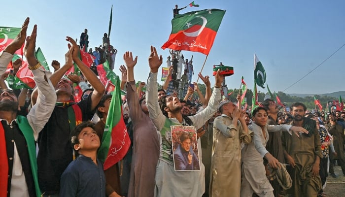 Activists of Pakistan Tehreek-e-Insaf (PTI) take part in a public rally on the outskirts of Islamabad, September 8, 2024. — AFP