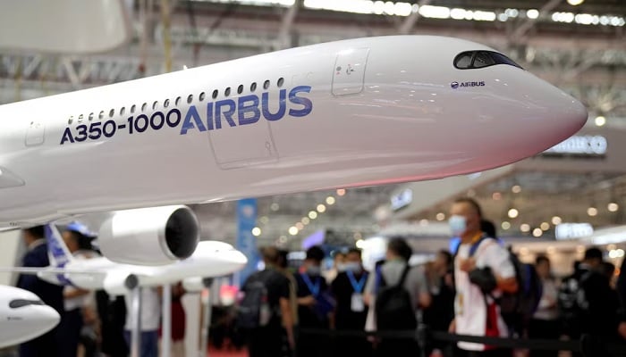 [2/2] A model of Airbus A350-1000 jetliner is displayed at the China International Aviation and Aerospace Exhibition, or Airshow China, in Zhuhai, Guangdong province, China, September 28, 2021.— Reuters