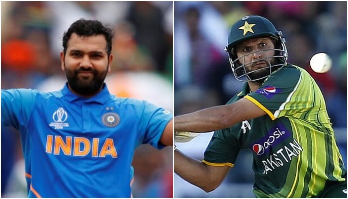 A collage showing Indian batter Rohit Sharma (left) and former Pakistan captain Shahid Afridi. — Reuters/File