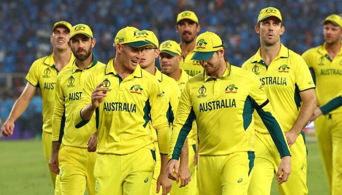Australia players celebrate after the run out wicket of Indias Kuldeep Yadav and walk back to the pavilion after the end of the first inning ICC Cricket World Cup 2023 final at Narendra Modi Stadium, Ahmedabad, India on November 19, 2023. — Reuters