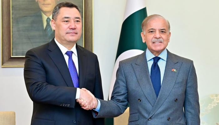 Prime Minister Shehbaz Sharif meets the President of Kyrgyzstan Sadyr Nurgojo uulu Zhaparov, in Islamabad. — X/@GovtofPakistan