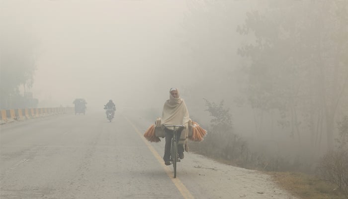 A man carries sweet vermicelli to the market during morning hours as dense smog caused by air pollution blankets Peshawar, Pakistan, December 2, 2025. — Reuters