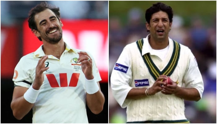 This collage of pictures shows Australias Mitchell Starc (left) and former Pakistan cricketer Wasim Akram. — Reuters/AFP