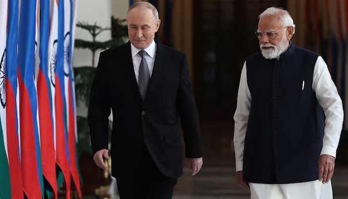 Russias President Vladimir Putin and Indias Prime Minister Narendra Modi walk ahead of their talks in New Delhi, India, December 5, 2025.— Reuters
