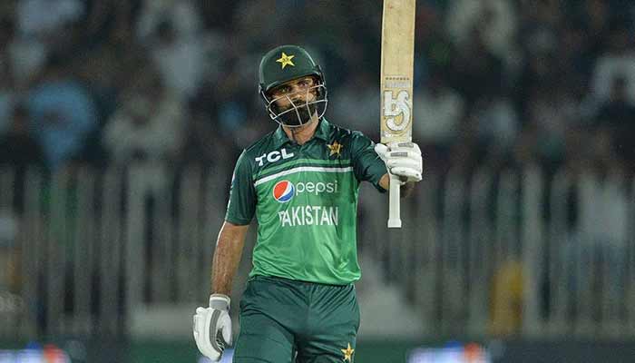 Pakistans Fakhar Zaman celebrates after scoring a half-century (50 runs) during the second ODI cricket match between Pakistan and New Zealand at the Rawalpindi Cricket Stadium in Rawalpindi on April 29, 2023. — AFP