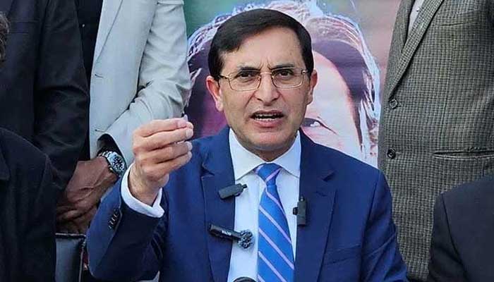 PTI Chairman Gohar Ali Khan addresses a press conference at the partys office in Islamabad on February 10, 2024. — Reuters