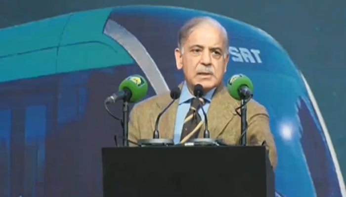 PM Shehbaz Sharif addresses a ceremony in Gujranwala on December 6, 2025. — Radio Pakistan