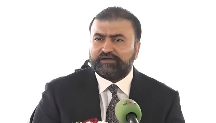 Balochistan Chief Minister Sarfraz Bugti addresses a press conference in Islamabad, December 7, 2025. — Screengrab via YouTube/Geo News