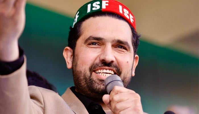 Khyber Pakhtunkhwa Chief Minister Sohail Afridi speaks during a PTI gathering in Peshawar, KP, December 7, 2025. — Facebook@ImMuhammadSohailAfridi