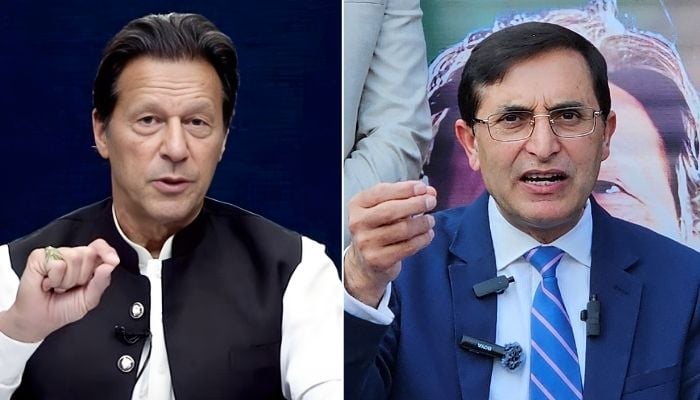 PTI founder Imran Khan (left) and PTI Chairman Barrister Gohar Ali Khan. — Facebook@ImranKhanOfficial/Online